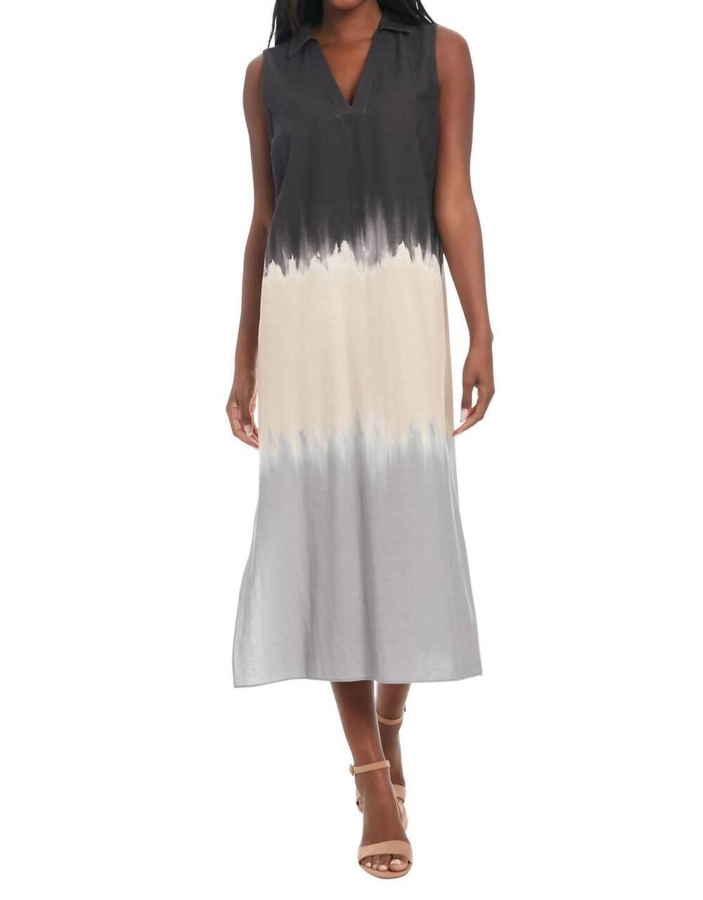 NEW DONNA MORGAN sleeveless v neck dress in gray/charcoal